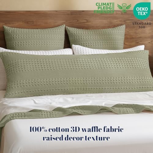 PHF Cotton Waffle Body Pillowcase 20" x 54", Dusty Sage, No Insert - Image 3
