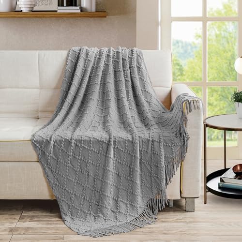 BOURINA Light Grey Throw Blanket 50 x70 Inch Jacquard Throw Knitted Blanket - Image 2