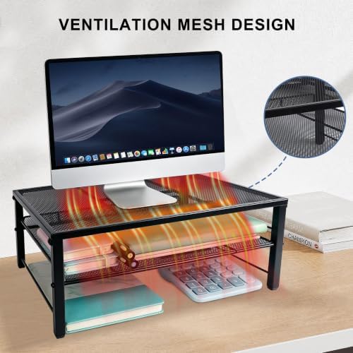 COSYAWN Metal Monitor Stand Riser, 2-Tier Desk Organizer for Laptop, 2 Pack - Image 4