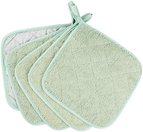 100% Cotton Kitchen Everyday Basic Terry Pot Holder Heat Resistant Coaster Potholder for Cooking and Baking Set of 5 Mint Green - Image 2