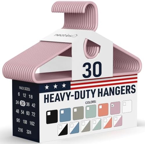 Heavy Duty Clothes Hangers 30 Pack – Made in the USA – 8lb Capacity Plastic Hangers for Adult Clothing – Durable for Pants, Coats, Jackets, or Jeans – Pink by NeatiesHangers