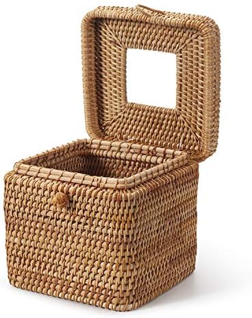 Rattan Square Tissue Box Cover, 5.7" x 5.7" x 5", Decorative Woven Facial Tissue Holder with Hinged Top Lid, Natural Color - Image 4