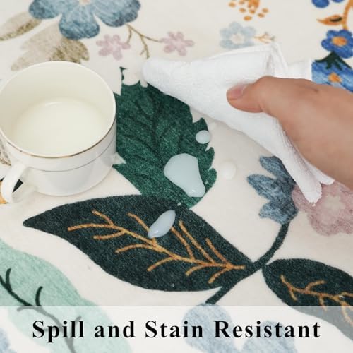 Washable 4x4 Square Area Rug: Floral Scalloped Soft Rugs for Living Room Bedroom Non Slip Bathroom Nursery Floor Mat Water Resistant Low Pile Carpet for Kitchen Entryway (4x4,Cream) - Image 5