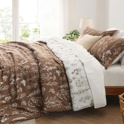 Bedsure Floral Comforter Set Cute Bedding Set Twin/Twin XL Dark Brown - Image 4