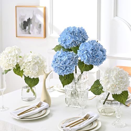 6Pcs 21in Hydrangea Artificial Flowers, Latex Real Touch Hydrangeas (White) - Image 7