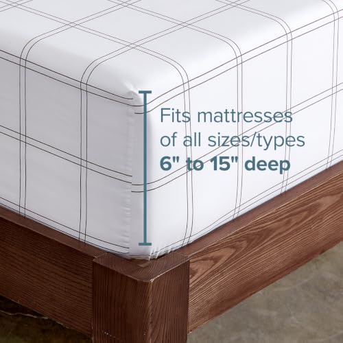 Bare Home Fitted Sheet - 1800 Ultra-Soft (Full, Modern Plaid - White/Grey) - Image 3