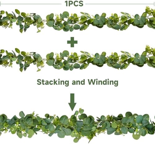 4 Packs 5.74 Ft Artificial Eucalyptus Garland Leaves with Flowers Artificial Fake Greenery Hanging Vines for Wedding Table Home Stairs Decor Decorations Garland for Mantle - Image 3
