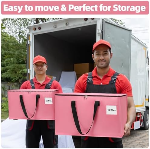 8 Pack Extra Large Heavy Duty Moving Bags with Reinforced Zipper & Wide Carrying Handles, Bright Red Large Capacity Storage Totes for Whole House Packing, Dorm Moves & Event Organization, Pink - Image 4