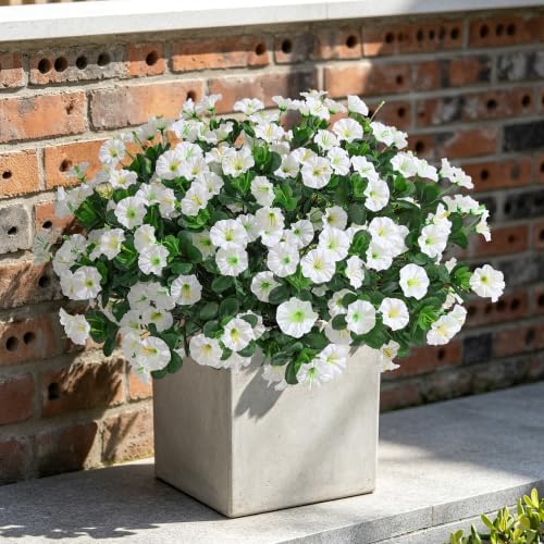 HyeFlora Artificial Flowers for Outdoors Fake Plants Outside Decoration, 4 Bundles Silk White Morning Glory UV Resistant Look Real Faux Flowers for Planter Front Door Porch Patio Yard Gardens Balcony - Image 2