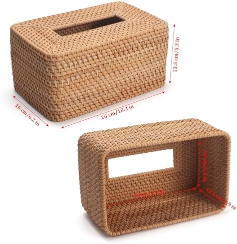 Rattan Tissue Box Cover, Rectangle Wicker Tissue Box Holder, Boho Tissue Box Cover for Living Room, Bathroom, Kitchen, Bedroom, 10.2 x 6.2 x 5.3 inch, Natural - Image 3