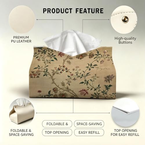 UTELKA Vintage Flroal Tissue Box Cover Rectangle, Tapestry Holder 9.8x6x7 - Image 4