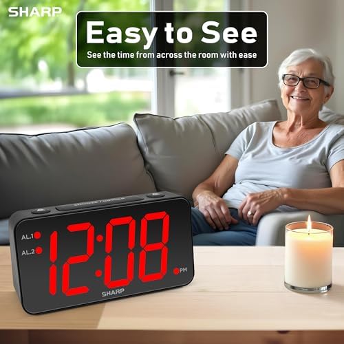 Sharp Digital Alarm Clock, 3" Jumbo Red LED, Dual Alarm, Battery Backup - Image 3