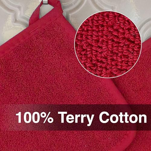 RITZ Terry Potholder & Hot Pad: Unparalleled Heat Resistant, Durable 100% Cotton – Ergonomically Designed for Optimal Grip – Easy-Care Machine Washable – 4-Pack, Paprika Red - Image 2
