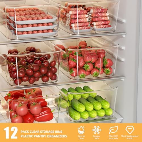 12 Pack Clear Plastic Storage Bins, Pantry Organizers and Storage, Multi-Use Clear Pantry Organizer Bins Storage Containers with Handles for Kitchen, Bathroom, Freezer, Cabinet, Office - Image 6