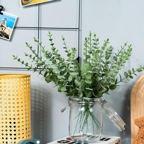 Eucalyptus Stems 12 PCS Artificial Leaves Home Office House Table Decor Wedding Bouquet Ceremony Party Flower Decoration Vase Forever Live Never Fade - Image 3