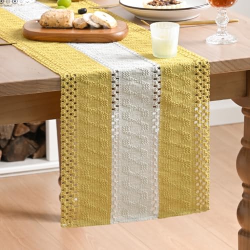 Artoid Mode Yellow Farmhouse Woven Table Runner 12x72 Inch by ArtoidMode