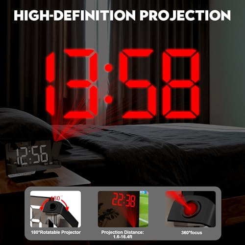 SZELAM Digital Clock,Alarm Clock Bedside with Projection,7.3" Mirror Clock with 180°Rotating Projector,Dual Alarm with 3 Mode,Brightnee Adjust,DST,Snooze,Charging Port,5 Levels Volume for Desk Teens - Image 4