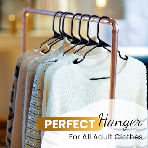 Our Modern Space 100 Pack Adult Plastic Hanger for Shirt Pants Coats Dresses Skirts Suits Jackets - Standard Thick Coat Hanger - Sturdy & Durable Design with Shoulder Grooves Hook - Black - Image 2