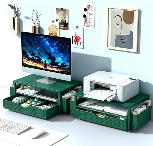 Spacrea Computer Monitor Stand with Drawer and 2 Pen Holders, Green - Image 7