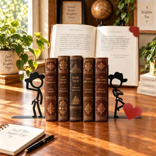 2 Pcs Metal Bookends and Heart Bookmark,Book Ends for Book Shelf,Cowboys - Image 4