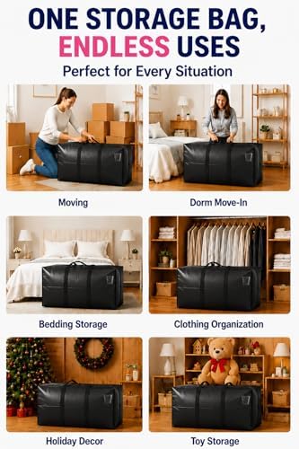 Extra Large Storage Bags, Jumbo Moving Tent Storage Bags, Waterproof Foldable Big Black XXL Duffle Bag for Travel, 42x23x13.5inch - 4PACK - Image 6