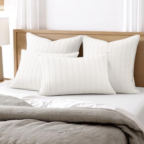 Decorative Waffle Euro Sham Pillow Covers 26x26 White 2 Pack - Image 2