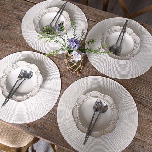 FunWheat Round Braided Placemats Set of 4 Table Mats for Dining Tables Woven Washable Non-Slip Place mats 15inch (White, 4pcs) - Image 6