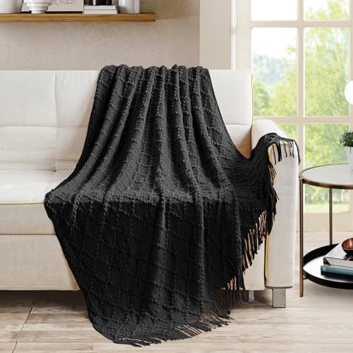 BOURINA Black Throw Blanket 50 x70 Inch Jacquard Throw Knitted Blanket - Image 3