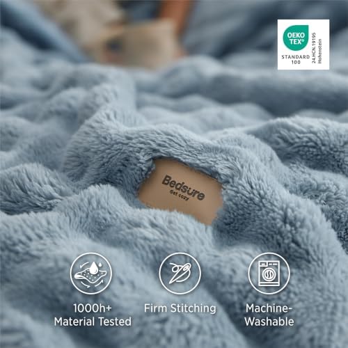 Bedsure Cloud Bubble Fleece Twin Blanket for Bed, Blue, 60"×80" - Image 5