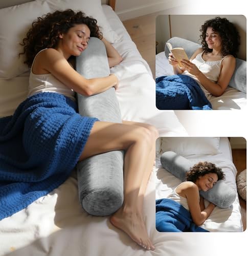 SyMax 7.8"x47" Body Pillow for Adults, Long Round Body Pillow for Adults, Bolster w/Removable Polyester Cover, Headboard Gap Filler Pillow, Light Grey - Image 3