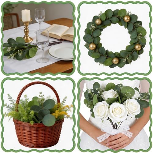 12 PCS Artificial Eucalyptus Stems Greenery Branches, 13 Inch Faux Eucalyptus Stems Leaves Picks with White Seeds, Artificial Greenery Stems for Vase Bouquets Wreath Flower Arrangement Decoration - Image 7