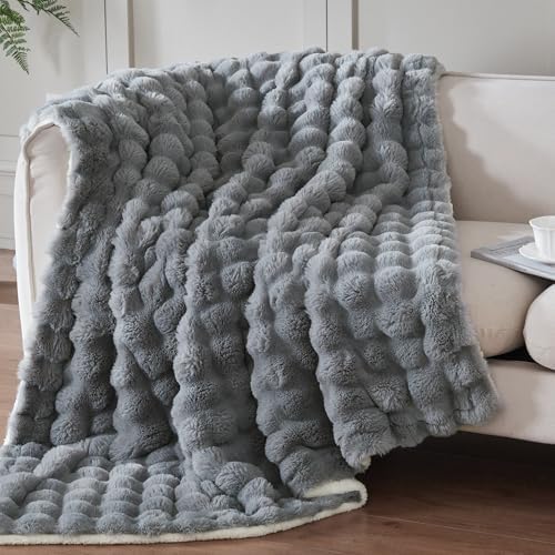 50"x60" Ultra-Soft Fuzzy Faux Fur Throw Blanket, Grey by Serenhom