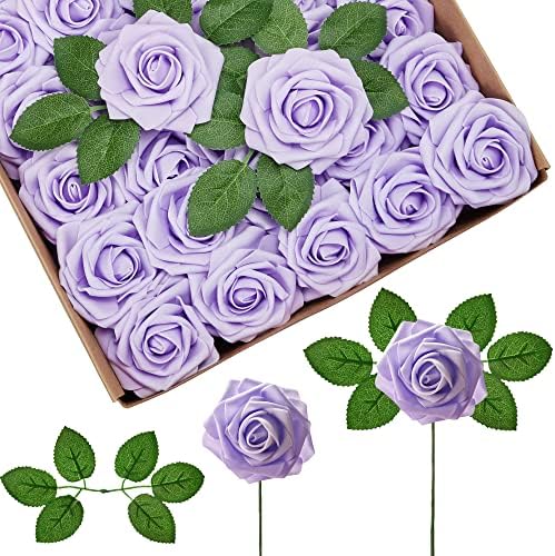 InnoGear Fake Roses 50 Pcs Lilac Purple Flowers Artificial Faux Foam Floral by InnoGear
