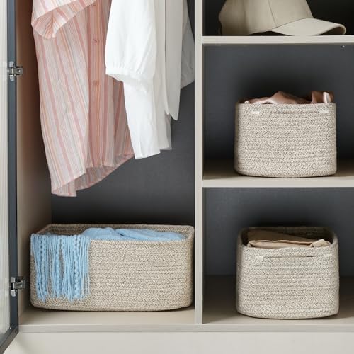 3 Pack Small Storage Baskets for Organizing, 11.8×7.8×5.1", Mixed Brown - Image 4