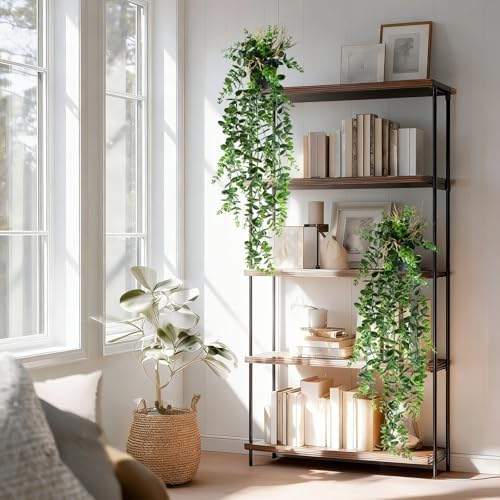 Artificial Hanging Plant 2 Pcs Faux Eucalyptus Vine Ivy Vine Faux Plant Fake Potted Greenery for Wall Living Room Home Shelf Office Bathroom Outdoor Indoor Decor (Type 2) - Image 4