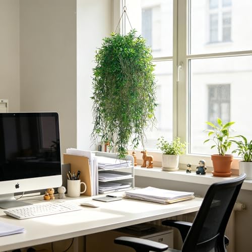 dallisten 4Pcs Fake Hanging Fern Plants for Outdoors, UV Resistant Artificial Ferns Greenery Vines Faux Trailing Plants for Indoor Wall Porch Wedding Boho Home Garden Decor(4PCS DeepGreen Ferns) - Image 7
