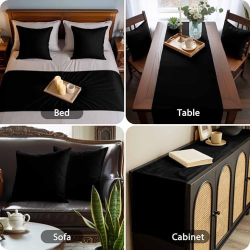Bed Runner for Queen Size Bed, Black Decorative Beds Runners and 2 Matching Pillow Covers Set, Pure Black Beds Scarf Throw for Foot of Bedding Set for Hotel/Bedroom - Image 4