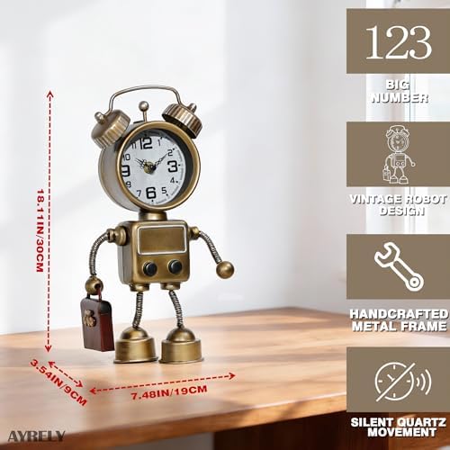 AYRELY® Industrial Steampunk Robot Table Clock,Battery Operated Metal Desk&Shelf Clock,Retro Mechanical Decorative Clock for Home,Living Room,Fireplace Decor - Image 4