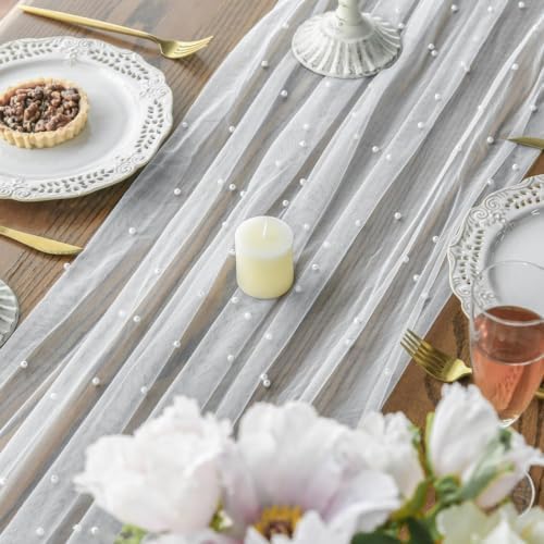 Artoid Mode 6-Pack Pearl White Gauze Table Runner 10FT Home Decor - Image 4