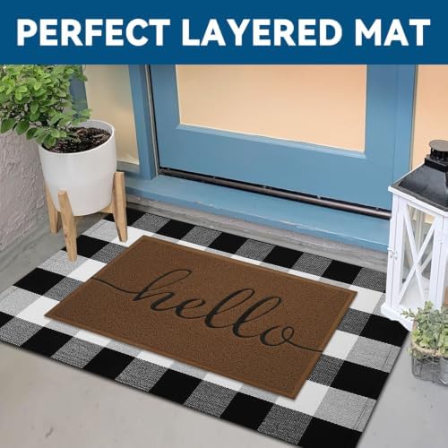 EARTHALL Door Mat Outside Inside Hello Doormat, 30"x17.5", Durable Floor Mat Non Slip Mat Ultra Absorb Mud Easy Clean Front Doormat for Garage, Entryway, Patio, High Traffic Areas, Dark Chocolate - Image 3