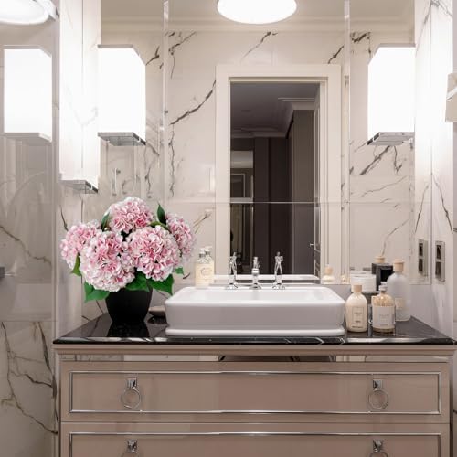 ZYTUYO 5 Pcs Pink/White Silk Hydrangeas Aritificial Flower Boho 20'' Faux Hydrangeas for Spring Indoor Home Decor Kitchen Living Room Baby Shower Outdoor Wedding Table Centerpiece - Image 6