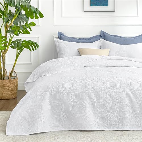 Love's cabin California King Size Quilt Bedding Set White Bedspreads - Cal King Summer Lightweight Bedspread Comforter - Coin Pattern Coverlet for All Season - 3 Pieces (1 Quilt, 2 Pillow Shams) by Lovescabin