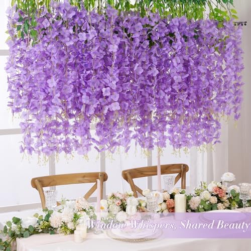 Waipfaru 40 Pack Purple Wisteria Hanging Flowers, Fake Hanging Flowers for Decoration, Artificial Flowers,Vines for Bedroom,Flower Garland for Home,Party,Garden, Wall,Wedding Decoration(3.6 Ft/Pcs) - Image 3