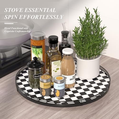 AMH18-Inch Black and White Checkerboard Lazy Susan Decorative Tray - Image 5