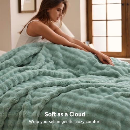 Bedsure Cloud Bubble Full Size Blanket for Bed, Sage Green, 84"×90" - Image 2