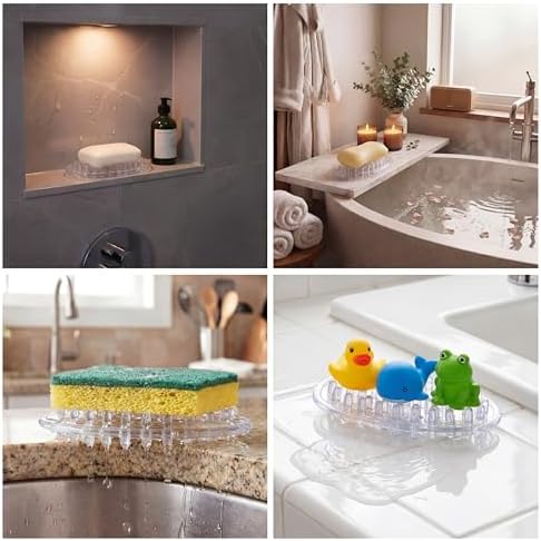 2 Pcs Soap Dish with Holes for Kitchen Bathroom, Clear - Image 5
