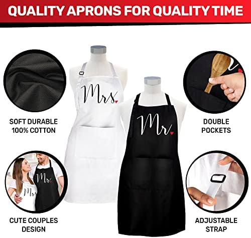 Prazoli His and Her Aprons - Mr and Mrs Couples Engagement, Cute Bridal Shower Gift Anniversary Wedding Registry Items & Decoration, Housewarming Gifts for New Home Newlywed - Image 4