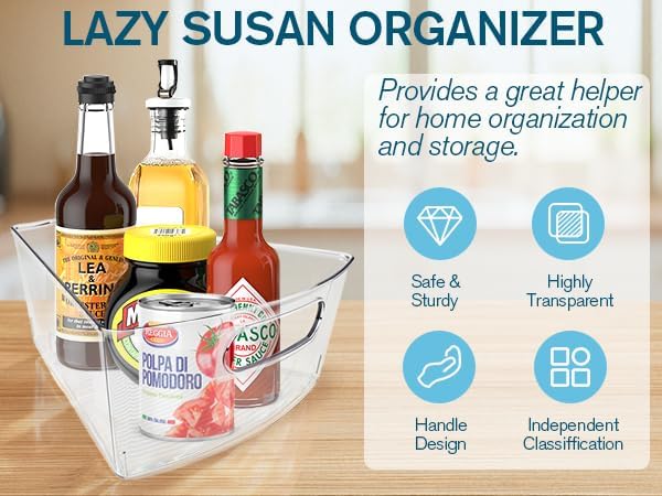 Lazy Susan Organizer for 26''-27'' Diameter Clear Corner Cabinet Storage Bins, Plastic Kitchen Corner Organizer with Handle 1/8 Wedge, Food Safe BPA Free (8 Pack) - Image 4