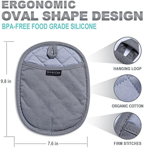 RORECAY 2-Pack Silicone Pot Holders for Kitchen, Hot Pads with Pocket, Gray - Image 4