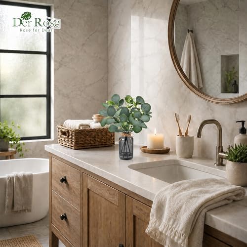 Der Rose 13.5" Sage Green Faux Eucalyptus in Black Vase for Bathroom Decor - Image 2